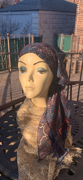 Beautiful Pre Tied Hair Scarf | Sophisticated Design | Lightweight Headscarf With Comfy Navy Blue Lining Made in America By Uptown Girl Headwear