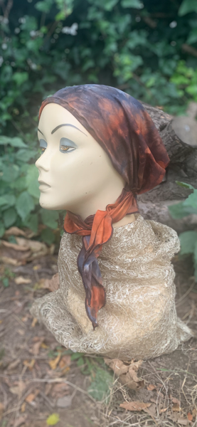 Tie Dye Headscarf For Women | Brown Grey Pre Tied Hair Wrap |