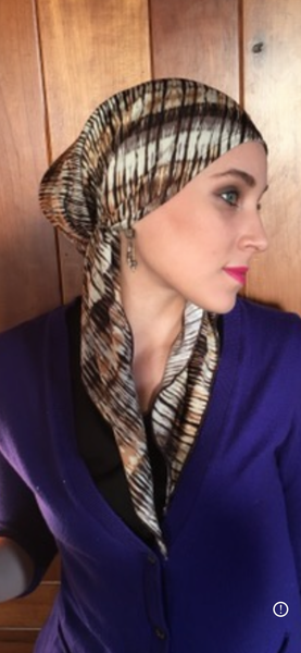 Rustic Headwear | Brown Neutral Head Scarf Hat To Conceal Hair Pre Tied Tie Back Fashion Hijab Hair Wrap | Made in USA