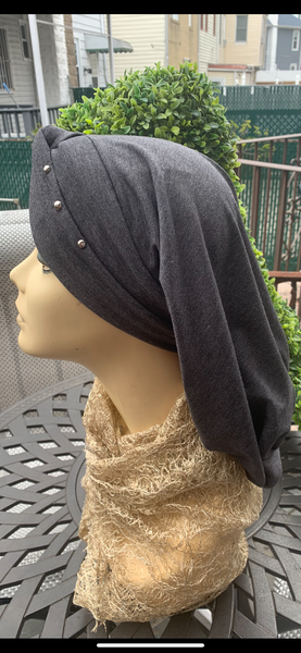 Grey Snood Turban Hijab With Silver Design