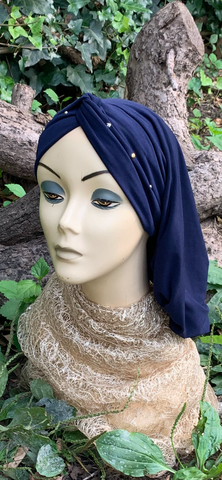 Navy Blue or Black Snood With Gold and Silver Design | Made in USA by Uptown Girl Headwear