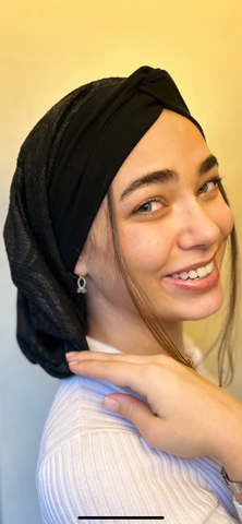 Premium Black Snood With Textured Back | Popular Classic Snood | Black Casual Hijab Turban Headscarf | Made in USA by Uptown Girl Headwear
