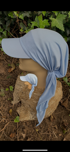 Light Blue Sun Visor Scarf | Modern Hijab With Brim | Tichel Hair Covering | Made in USA