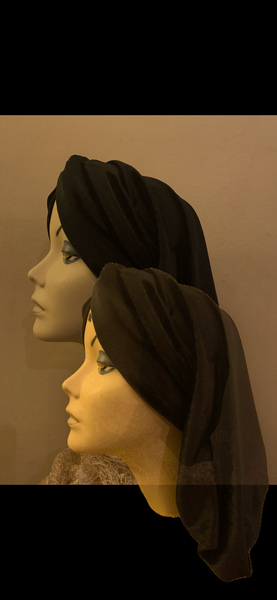 Beautiful Black Stretchy Rich Velour Lightweight Snood Hijab Turban Head Scarf For Women | Uptown Girl Headwear Brand | Made in USA