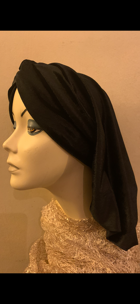 Beautiful Black Stretchy Rich Velour Lightweight Snood Hijab Turban Head Scarf For Women | Uptown Girl Headwear Brand | Made in USA
