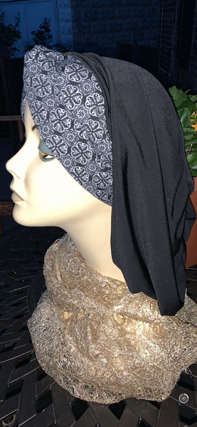 Soft Hat | Black and White Turban Hijab Snood Head Scarf | For Long or Short Hair | Head Covering For Women | Made in New York by Uptown Girl Headwear
