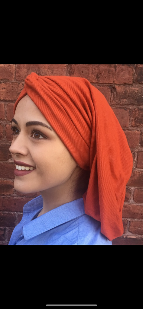 Orange Turban Snood | Exercise Hijab For Long or Short Hair | Made in USA