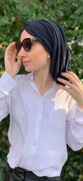 Navy Blue Snood Turban Renaissance Style Jewish Muslim Christian African Hijab Tichel For Women. Made in USA
