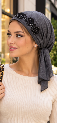 Grey Headscarf For Women | Pre Tied Bandana Hair Wrap | Lightweight Head Cover | Made in USA