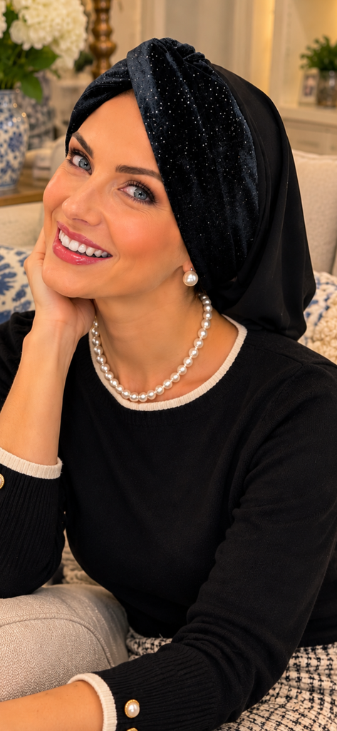 Black Velvet and Lycra Snood Turban Hijab | Made in USA