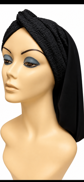 Black Headscarf | Black Textured Front Snood