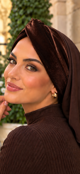 Brown Velvet Turban Snood | Hijab Style | Modern Head Scarf by Uptown Girl Headwear