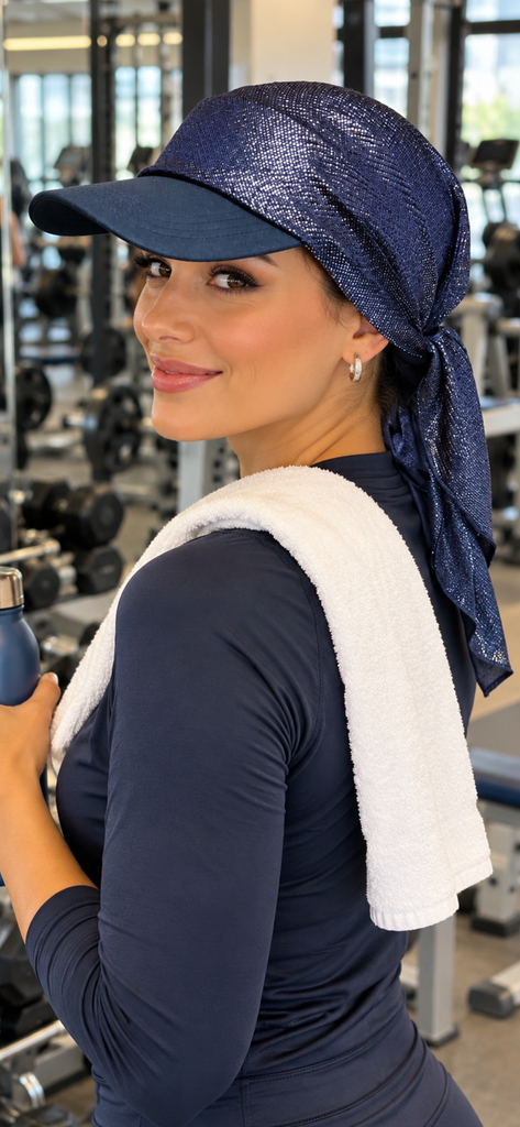 Sun Visor Scarf | Stunning Navy Blue Headscarf With Brim | Made in USA