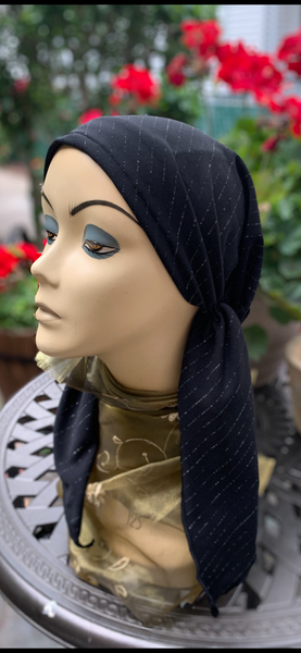 Black Silver Head Scarf Tichel Hijab Turban For Women | Made in USA by Uptown Girl Headwear