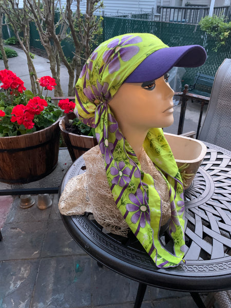 Sun Visor Scarf | Colorful Cotton Head Scarf With Brim | Baseball Cap Scarf | Tichel Hijab Hair Covering For Women and Teenagers | Made in USA by Uptown Girl Headwear
