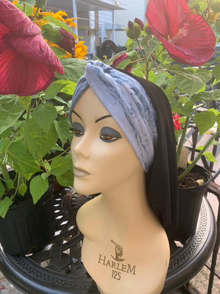 Snood Turban Hijab | Black and Light Blue | Made in USA