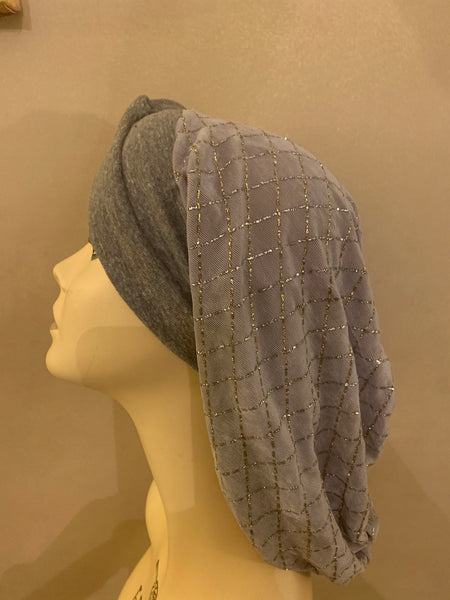 Silver Snood Turban Hijab