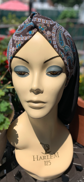 Top Knot Tichel Black Brown Turban and Popular Easy To Wear Hijab Classic Snood No Fuss Head covering | Made in USA