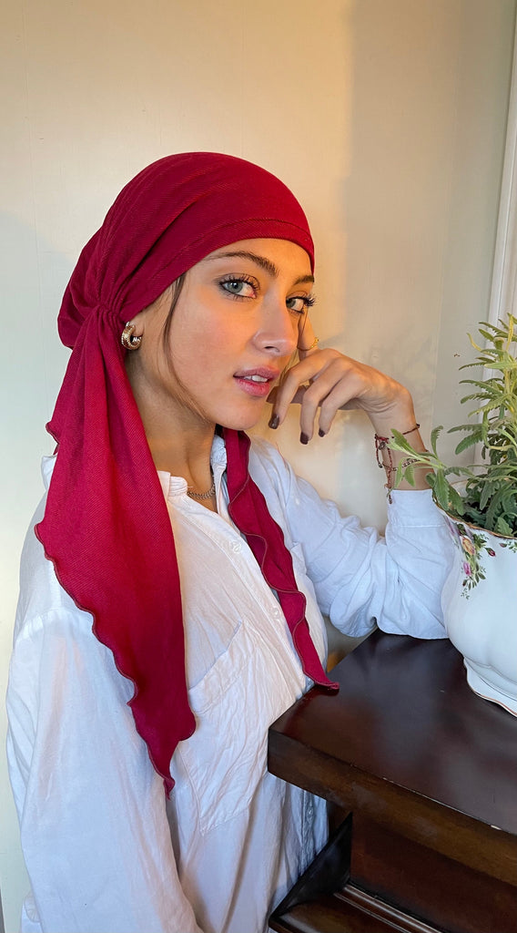 Boho Hipster Style  Soft Fabric Pre-Tied Tichel Hijab Hair Wrap
