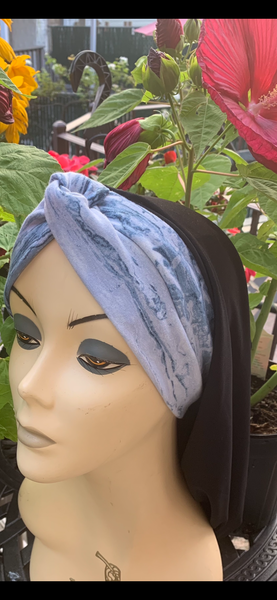 Snood Turban Hijab | Black and Light Blue | Made in USA