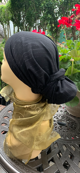 Black Silver Head Scarf Tichel Hijab Turban For Women | Made in USA by Uptown Girl Headwear