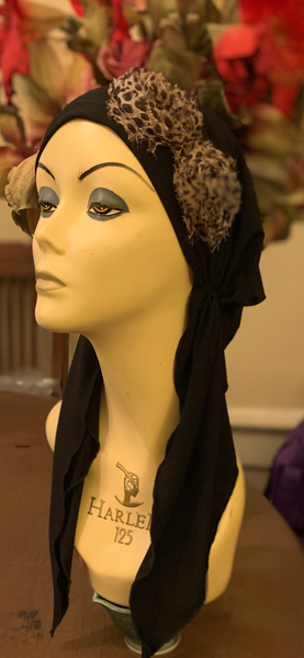 New Black Head Scarf With Floral Design