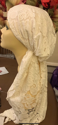White Ivory Lace Pre Tied Head Scarf | Made in USA by Uptown Girl Headwear