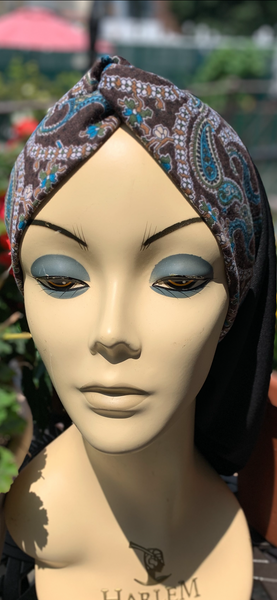 Top Knot Tichel Black Brown Turban and Popular Easy To Wear Hijab Classic Snood No Fuss Head covering | Made in USA