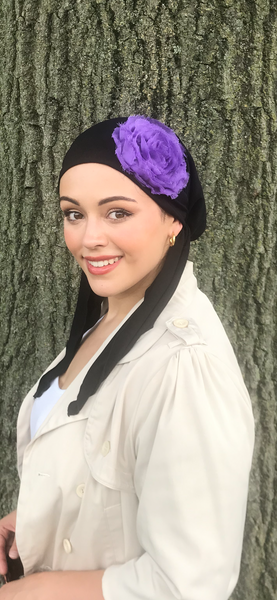 Hijab Hair Scarf Tichel Tie Back Hat Lycra Dressy Pre-Tied Scarf With Beautiful Floral Design | Made in USA