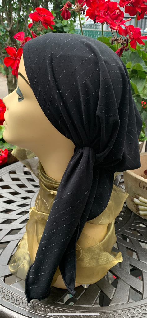 Black Silver Head Scarf Tichel Hijab Turban For Women | Made in USA by Uptown Girl Headwear