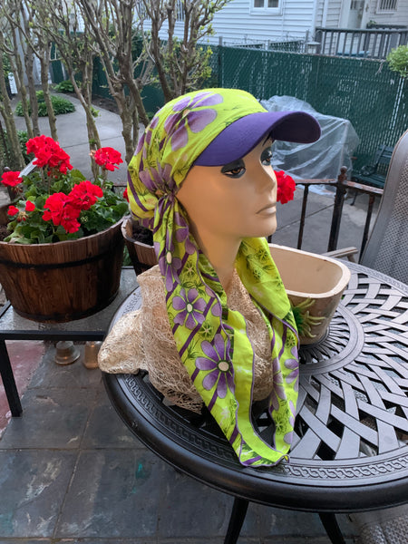 Sun Visor Scarf | Colorful Cotton Head Scarf With Brim | Baseball Cap Scarf | Tichel Hijab Hair Covering For Women and Teenagers | Made in USA by Uptown Girl Headwear