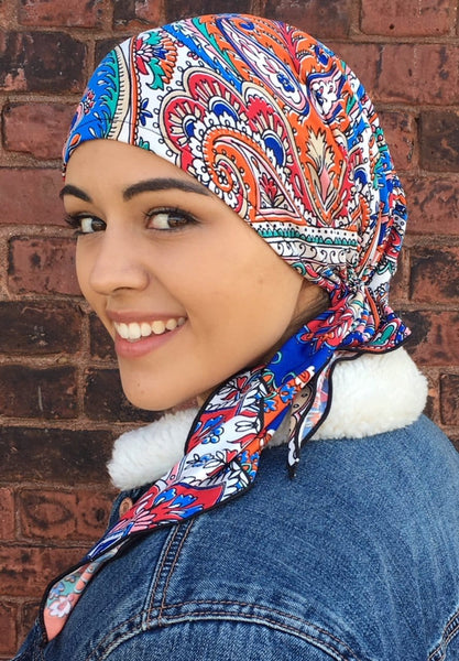 Tie Back Hat To Conceal Hair Multicolor Pre-Tied Stretchy Fashion Head Scarf Tichel Turban Hijab Beanie - Uptown Girl Headwear