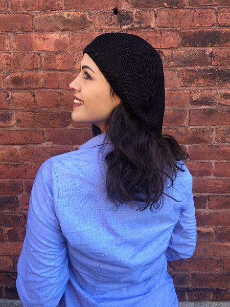 Black Durag Crochet Tichel Hat Tam Modern Sexy Slouchy Beret Hijab For Women With Long or Short Hair. With Lining. - Uptown Girl Headwear