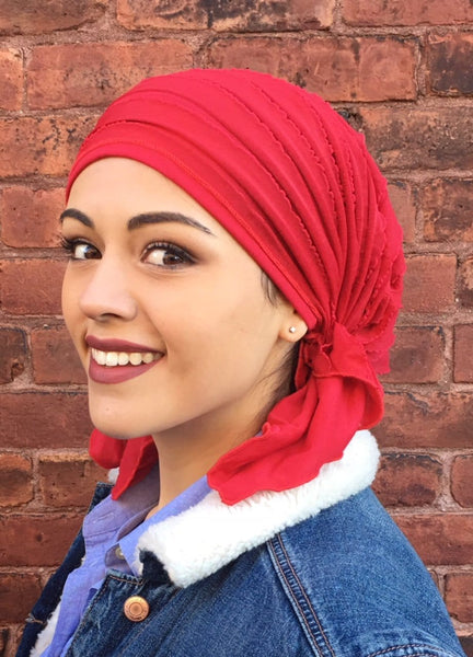 Scrub Cap To Conceal Hair Lightweight Hair Net Ruffle Pre-Tied Head Wrap Scarf To Chill Relax Rest and Wind Down. Made in USA - Uptown Girl Headwear