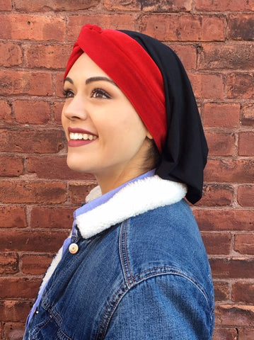 Sale Red Winter Turban Snood Velvet Passion & Love Hair Renaissance Style Head wrap. Made in USA - Uptown Girl Headwear