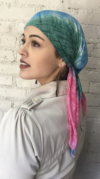 Tie Back Scrub Cap Cotton Candy Colorful Pre-Tied Tichel Hair Wrap Lightweight Hijab Head Scarf - Uptown Girl Headwear