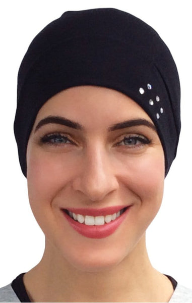 Head Warmer Cap To Conceal Hair Cotton Undercover Head Warmer With Authentic Swarovski Crystals - Uptown Girl Headwear