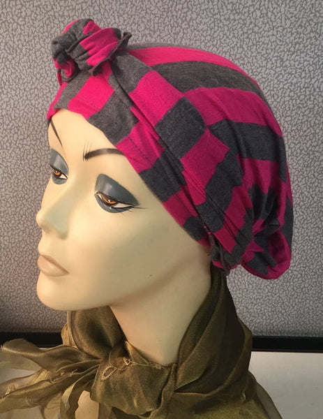 Valentines Day Gift Striped Jersey Knit Pre-Tied Headscarf - Uptown Girl Headwear