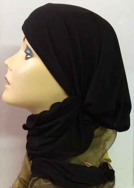 Tichel Best Seller Hijab Black Head Scarf For Muslim Jewish Christian African Women Easy On Style Pre-Tied Soft Spandex Comfortable Head Scarf With Long Ties - Uptown Girl Headwear