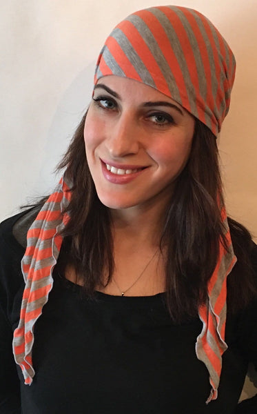 Valentines Day Gift Striped Jersey Knit Pre-Tied Headscarf - Uptown Girl Headwear