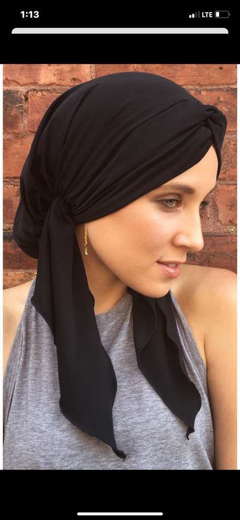 black pre tied head scarf with height