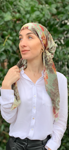Stunning Floral Flowing Pre Tied Head Scarf | Made in USA by Uptown Girl Headwear | Made in USA
