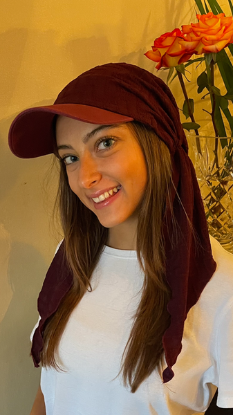 Sun Visor | Sun Shade | Sun Hat | Burgundy Pre Tied Head Scarf Hijab | Baseball Cap | Headscarf For Women | Proudly Made in The USA by Uptown Girl Headwear