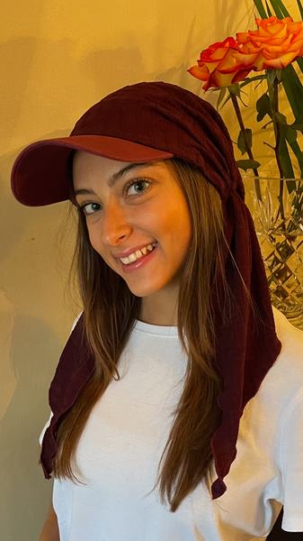 Sun Visor Shade Hat Burgundy Pre Tied Head Scarf Hijab | Baseball Cap Hat