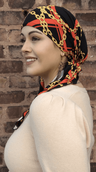 Red Tie Back Head Scarf Designer Inspired Modern Colorful Hair Wrap For Women - Uptown Girl Headwear