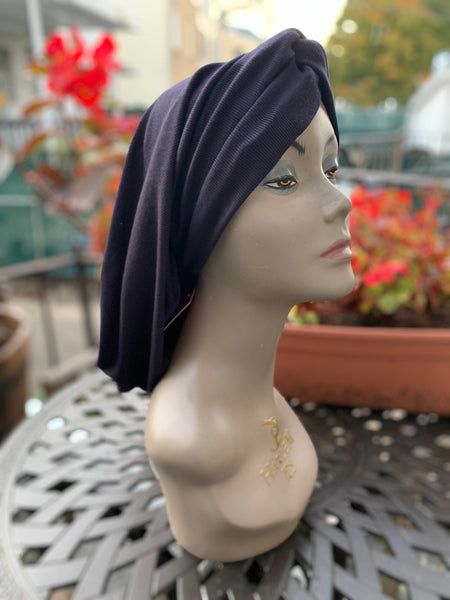 Navy Blue Snood Turban Renaissance Style Jewish Muslim Christian African Hijab Tichel For Women. Made in USA