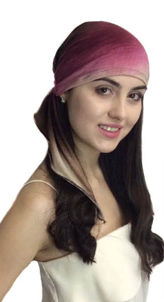Best Seller! Cocoa Raspberry SMALL Headsize Lightweight Tie Dye Hijab Pre-Tied Head Scarf - Uptown Girl Headwear
