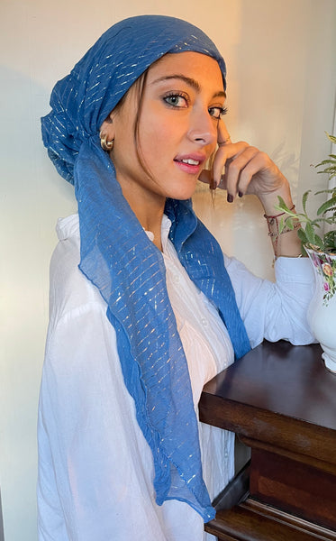 PRE TIED Beach Scarf | Coral Color Cotton Metallic Headscarf For Women | Slip On Style Hair Net Bandana Hijab | Chemo Head Scarf For Women