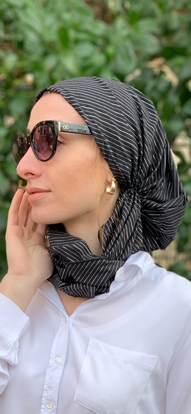 Black Silver Pre Tied Scarf. Made in USA