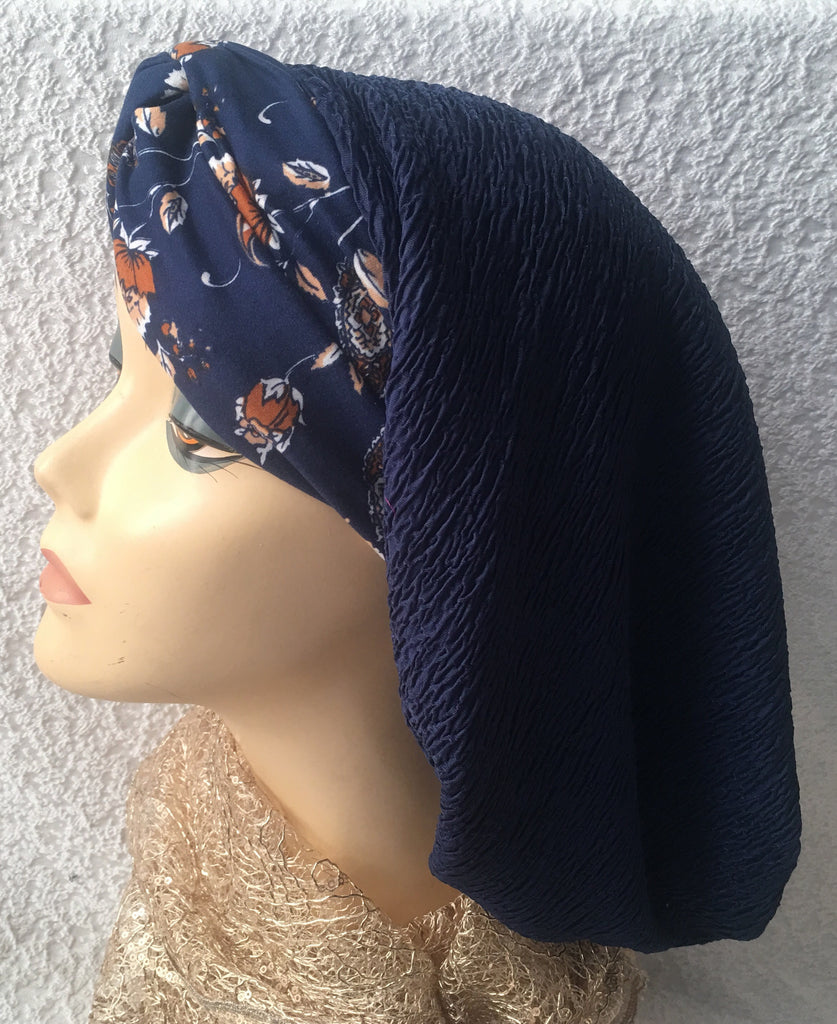 Blue Snood Hijab Turban Tichel | Made in USA - Uptown Girl Headwear